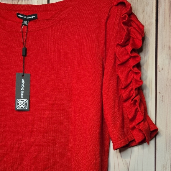 Cable & Gauge Red Ruffle 3/4 Sleeve Blouse Womens Large - Picture 5 of 8